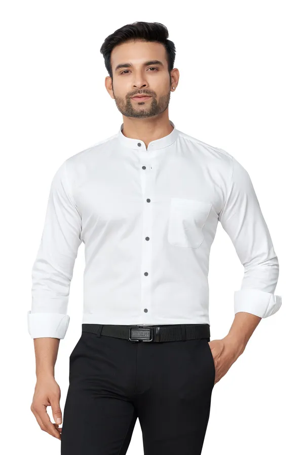 Club_White_Plain_Full_Sleeves_Stand_Collar_Formal_Shirt_For_Men