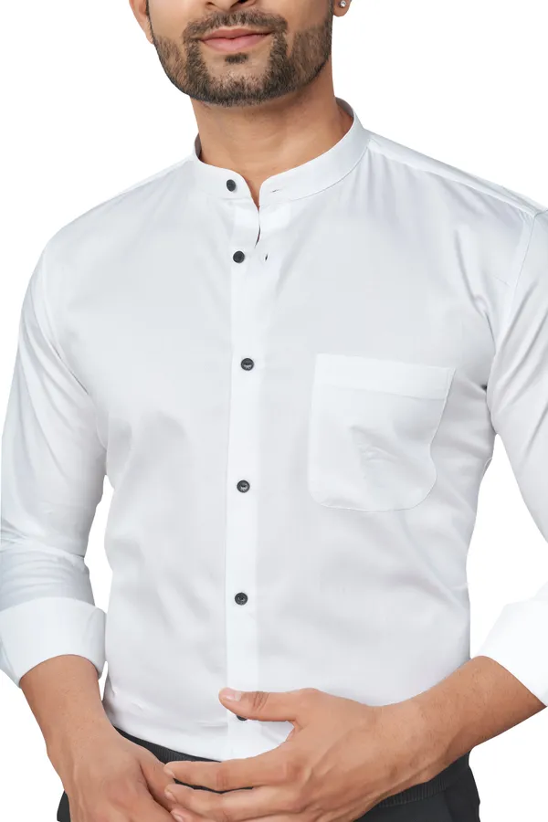 Club_White_Plain_Full_Sleeves_Stand_Collar_Formal_Shirt_For_Men