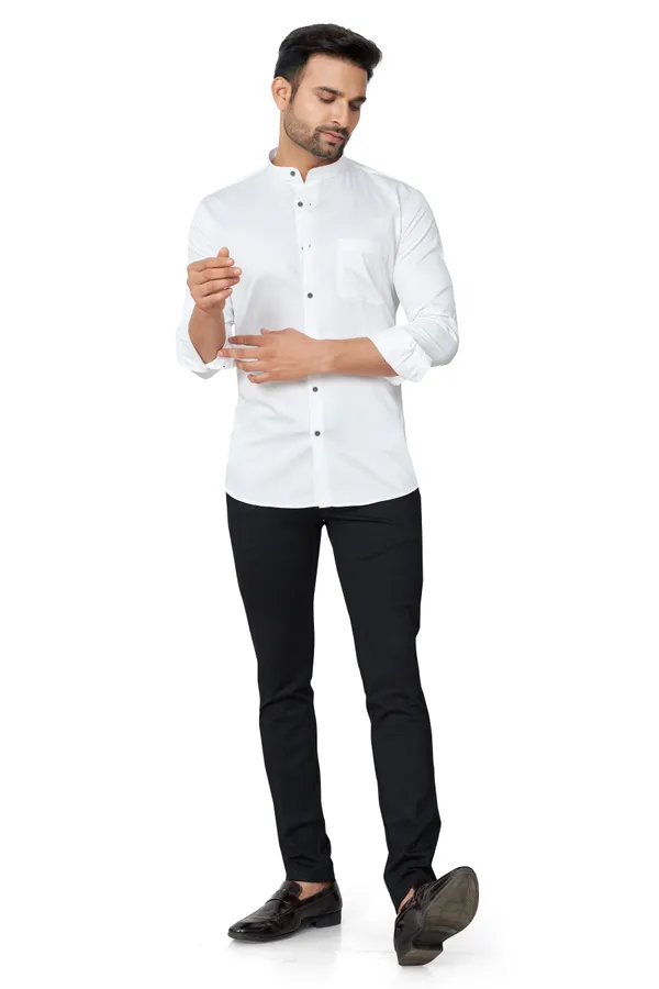 Club_White_Plain_Full_Sleeves_Stand_Collar_Formal_Shirt_For_Men