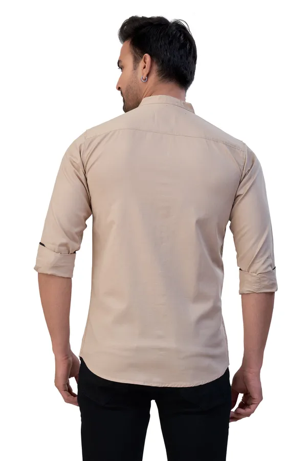 Fawn_Plain_Stand_Collar_Premium_&_Elegant_Casual_Shirt_For_Men