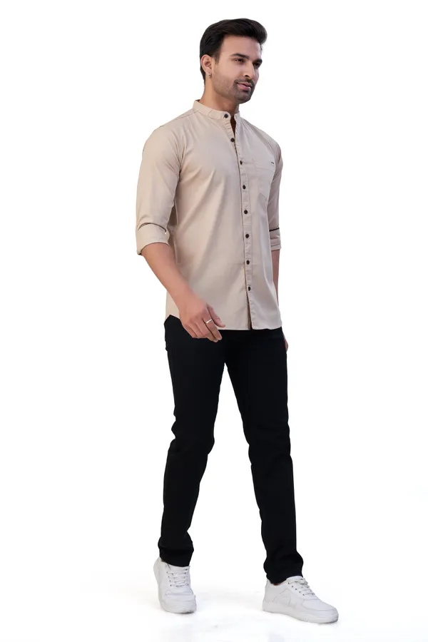 Fawn_Plain_Stand_Collar_Premium_&_Elegant_Casual_Shirt_For_Men