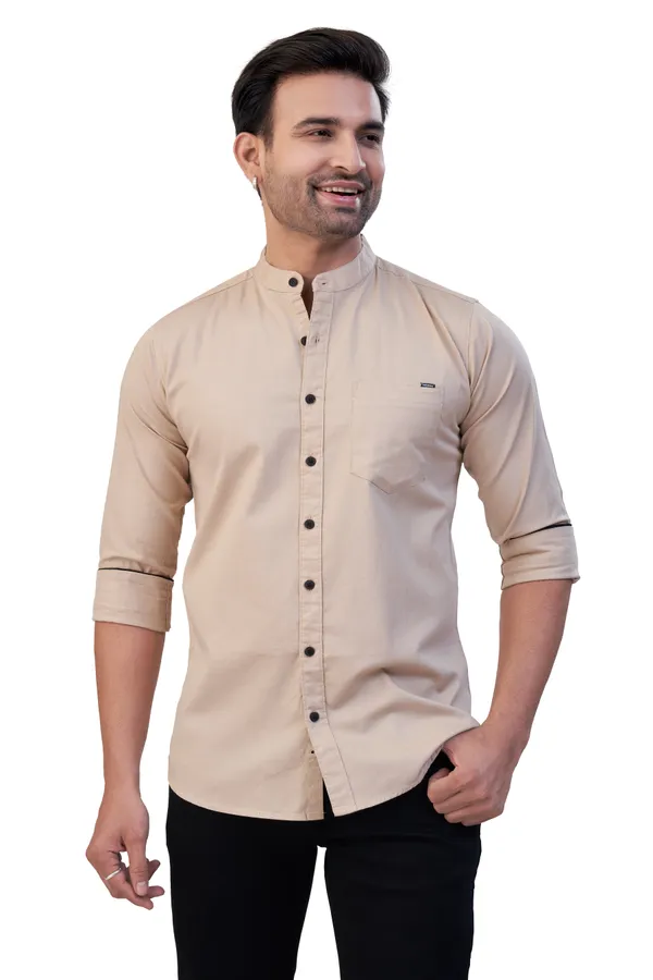 Fawn_Plain_Stand_Collar_Premium_&_Elegant_Casual_Shirt_For_Men