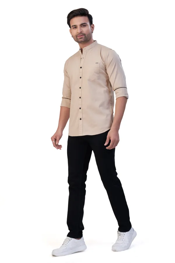 Fawn_Plain_Stand_Collar_Premium_&_Elegant_Casual_Shirt_For_Men