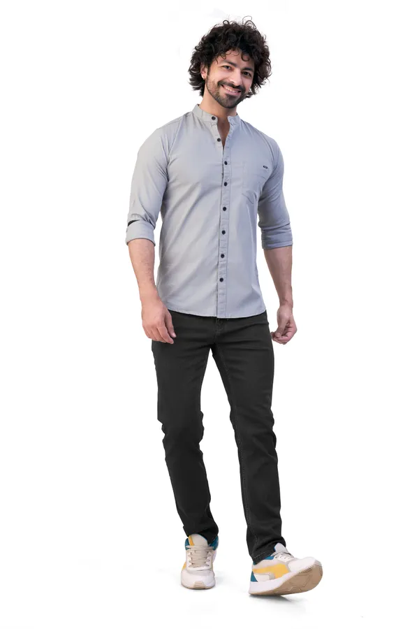 Grey_Plain_Stand_Collar_Premium_&_Elegant_Casual_Shirt_For_Men