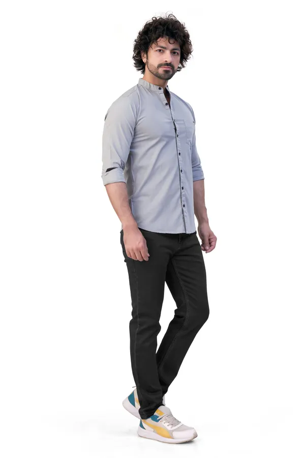 Grey_Plain_Stand_Collar_Premium_&_Elegant_Casual_Shirt_For_Men