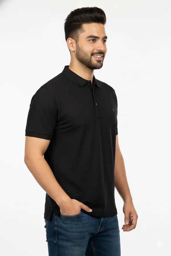 Black_Solid_Collared_Half_Sleeve_Stylish_&_Comfortable_T-Shirt_For_Men