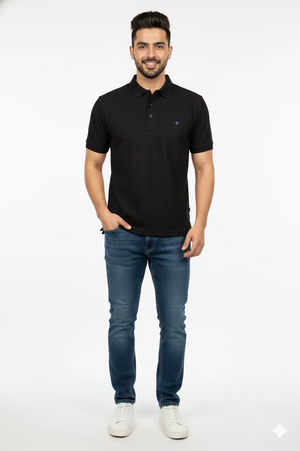 Black_Solid_Collared_Half_Sleeve_Stylish_&_Comfortable_T-Shirt_For_Men