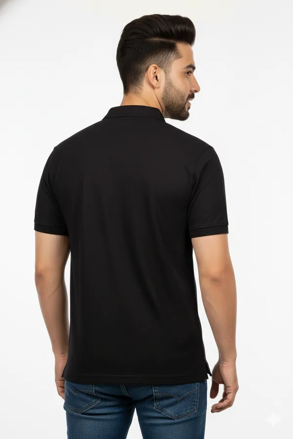 Black_Solid_Collared_Half_Sleeve_Stylish_&_Comfortable_T-Shirt_For_Men