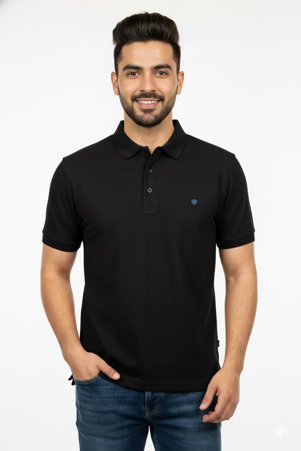 Black_Solid_Collared_Half_Sleeve_Stylish_&_Comfortable_T-Shirt_For_Men
