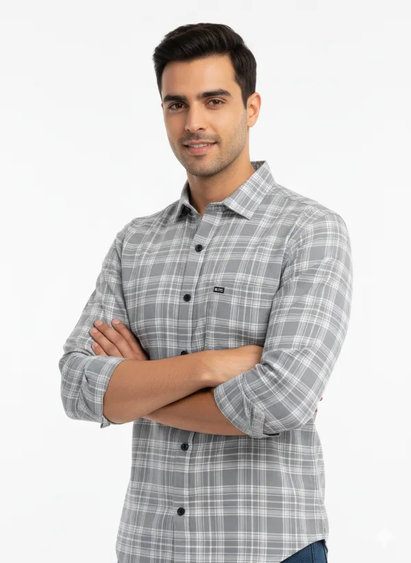 Grey_Premium_&_Elegant_Casual_Check_Shirt_For_Men