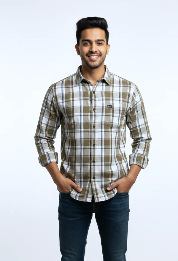 Olive_Premium_&_Elegant_Casual_Check_Shirt_For_Men