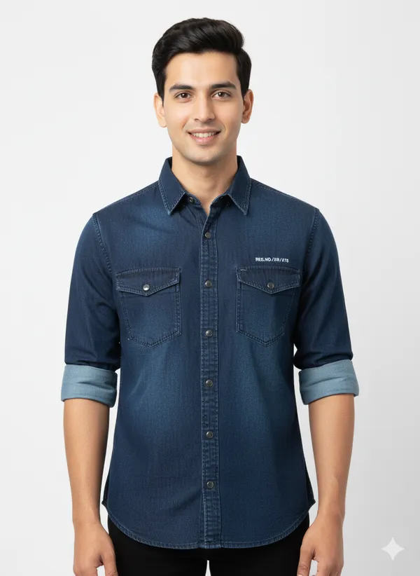 Dark_Blue_Premium_&_Elegant_Casual_Plain_Denim_Shirt_For_Men