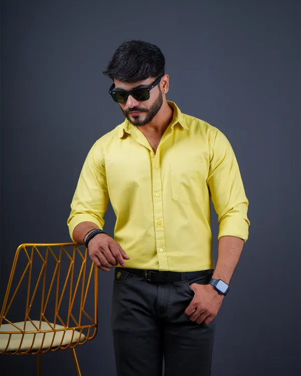 Yellow_Plain_Premium_&_Elegant_Premium_&_Elegant_Casual_Shirt_For_Men