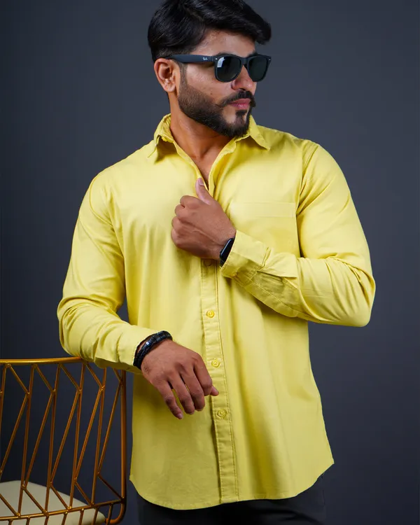 Yellow_Plain_Premium_&_Elegant_Premium_&_Elegant_Casual_Shirt_For_Men