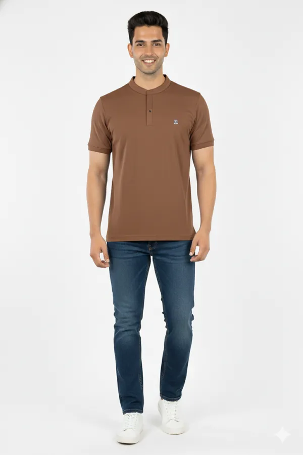 Brown_Half_Sleeves_Soft_Sinker_Comfortable_T-Shirt_For_Men