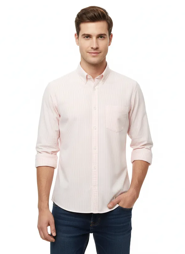 Peach_Striped_Premium_&_Elegant_Casual_Shirt_For_Men