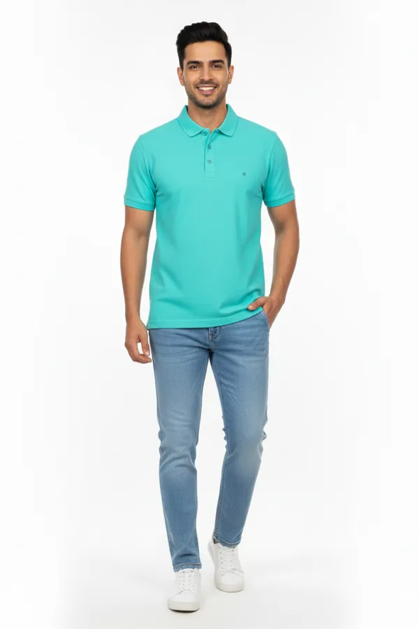 Classic_Green_Solid_Collared_Half_Sleeve_Stylish_&_Comfortable_T-Shirt_For_Men