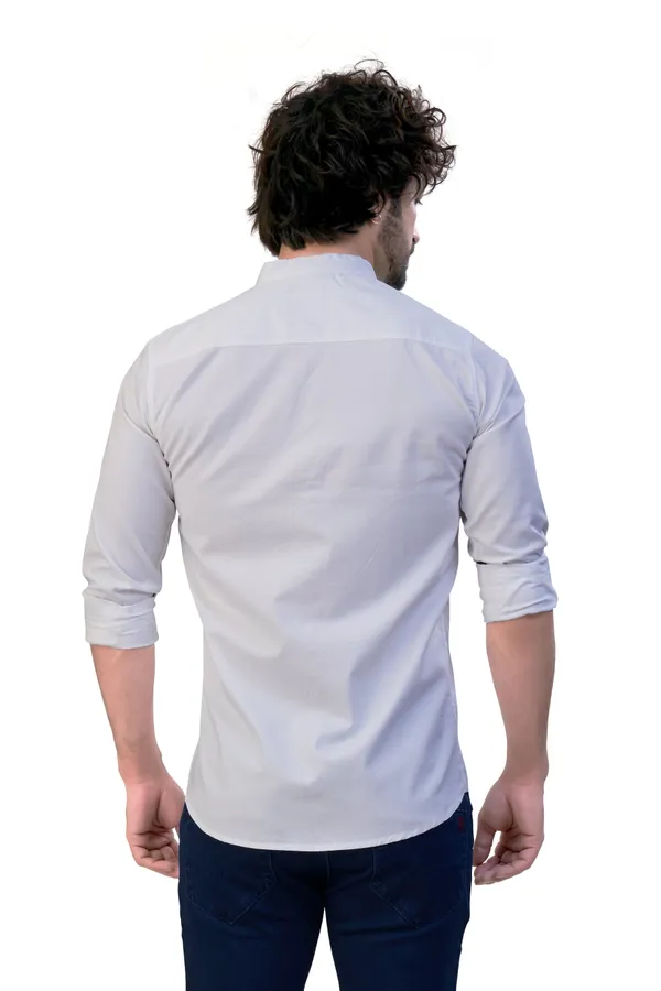 White_Plain_Stand_Collar_Premium_&_Elegant_Casual_Shirt_For_Men
