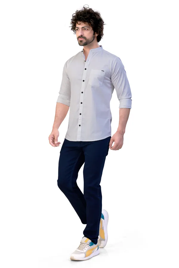 White_Plain_Stand_Collar_Premium_&_Elegant_Casual_Shirt_For_Men