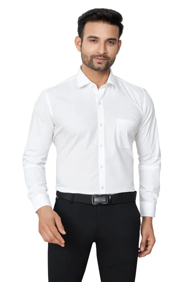 White_Plain_Full_Sleeves_Formal_Shirt_For_Men