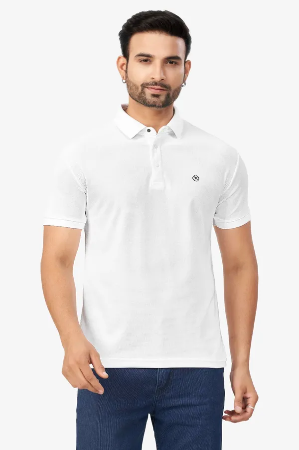 White_Plain_Collar_Half_Sleeve_Sinker_Premium_&_Elegant_Casual_&_Sports_Wear_T-Shirt_For_Men