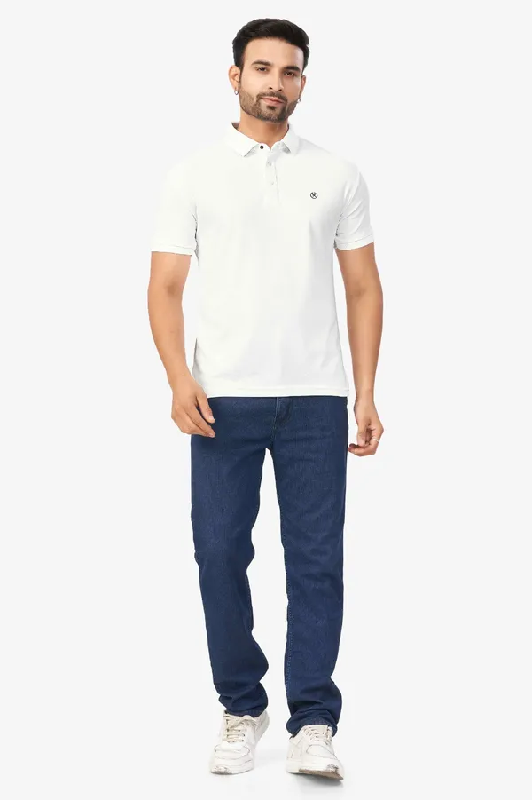 White_Plain_Collar_Half_Sleeve_Sinker_Premium_&_Elegant_Casual_&_Sports_Wear_T-Shirt_For_Men