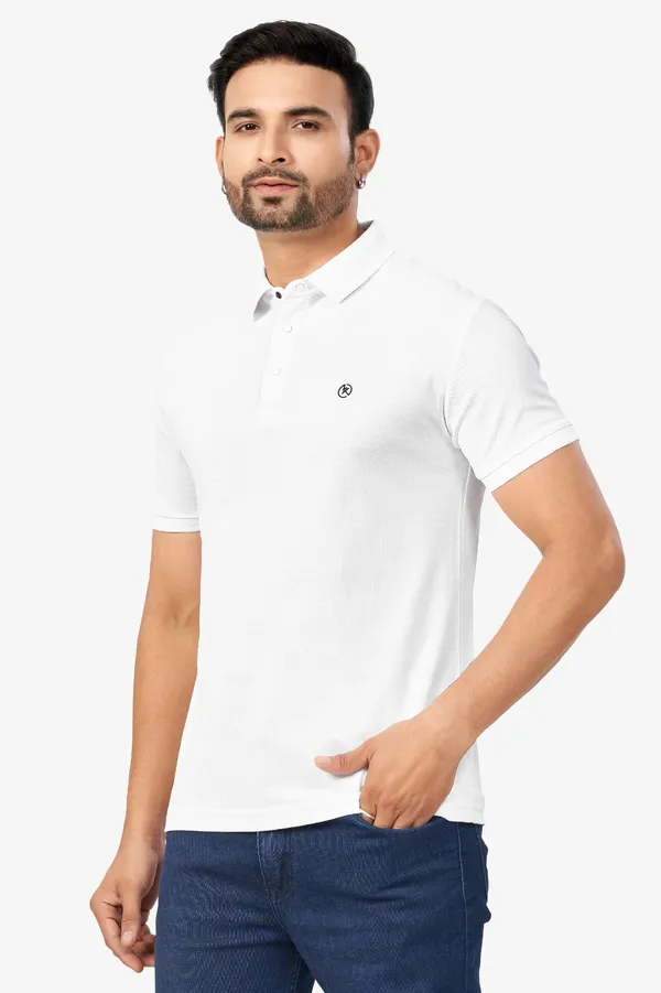 White_Plain_Collar_Half_Sleeve_Sinker_Premium_&_Elegant_Casual_&_Sports_Wear_T-Shirt_For_Men