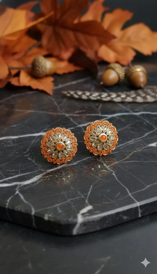 Orange_Polki_Studs
