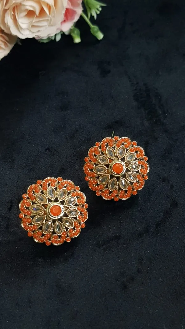 Orange_Polki_Studs