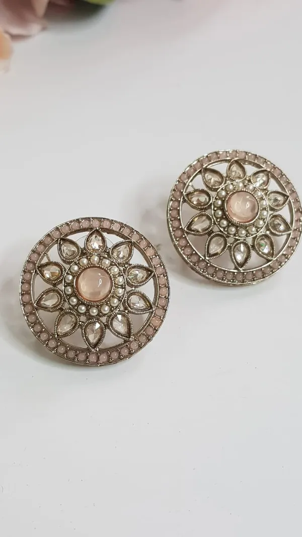 Peach_Round_Polki_Studs