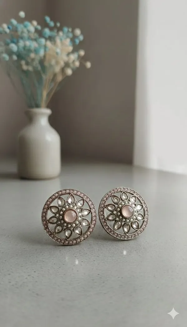 Peach_Round_Polki_Studs