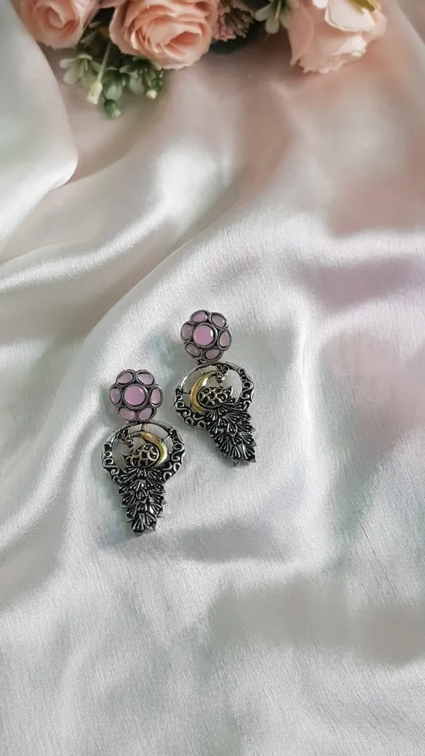 Oxidised_Peacock_Pink_Stones_Earing