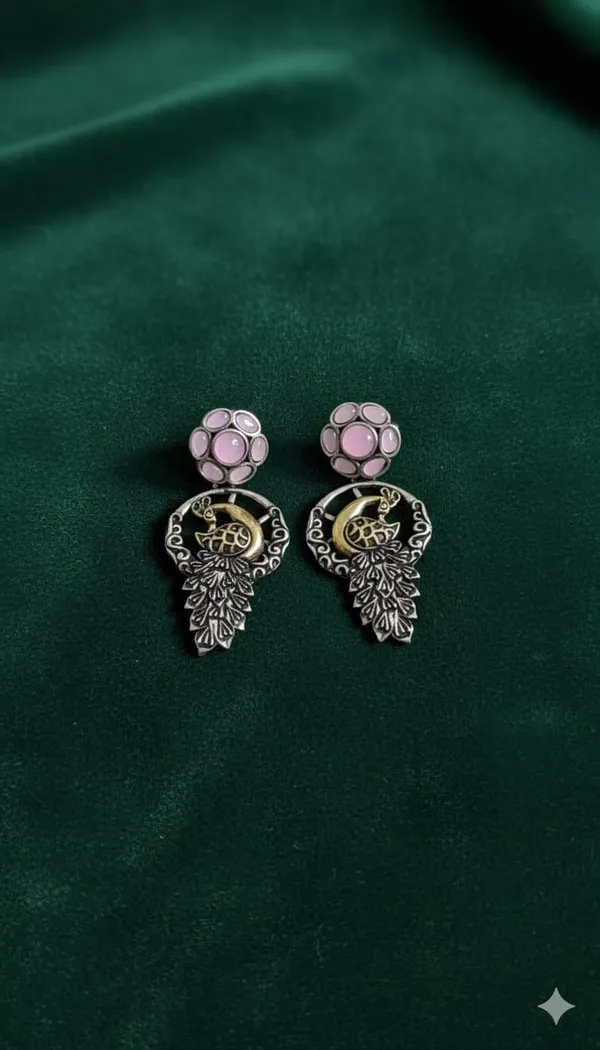 Oxidised_Peacock_Pink_Stones_Earing