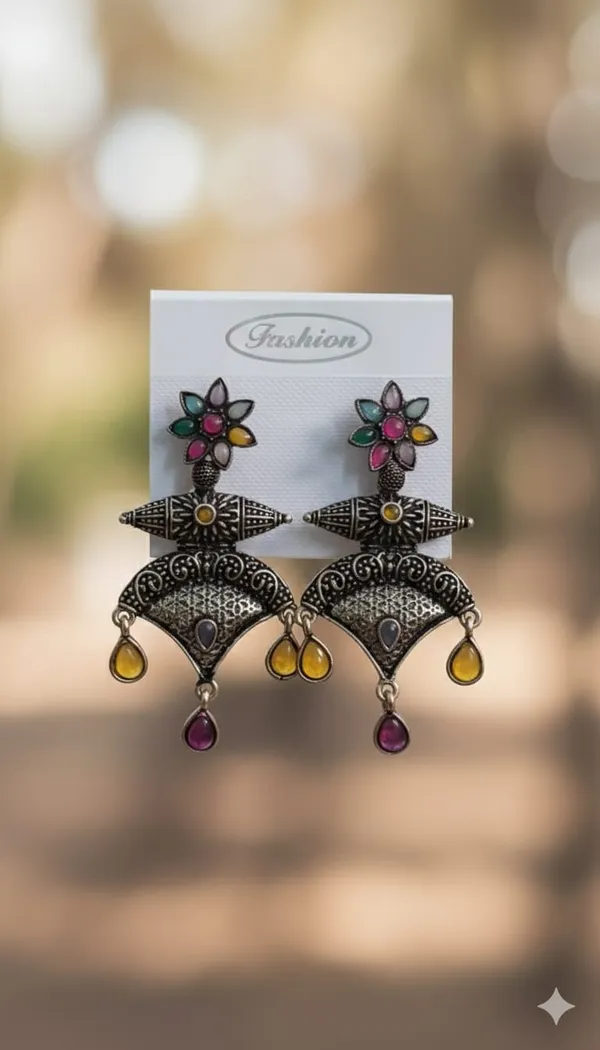 Oxidised_Multi_Floral_Earing