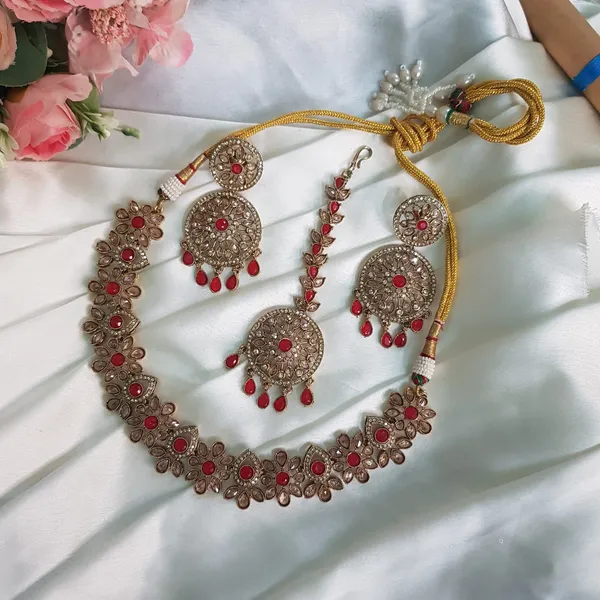 Orange_Elegant_Design_Necklace_With_Maangtika_Set_For_Women