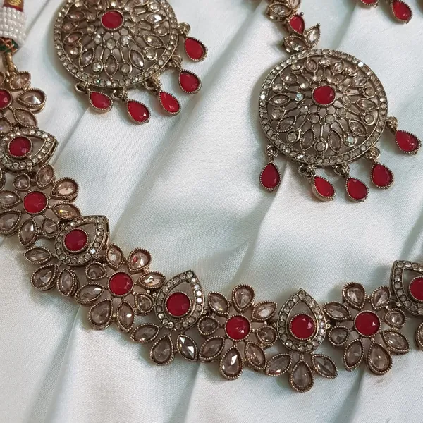 Orange_Elegant_Design_Necklace_With_Maangtika_Set_For_Women