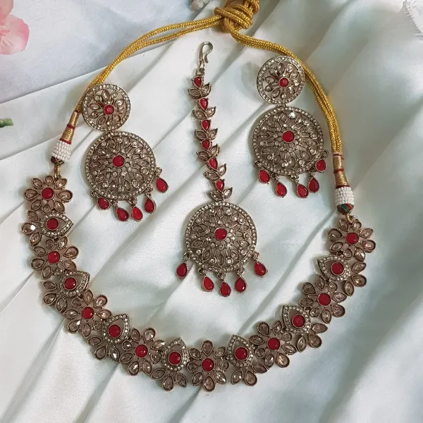 Orange_Elegant_Design_Necklace_With_Maangtika_Set_For_Women
