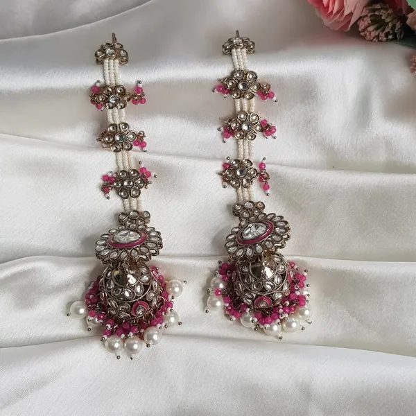 Pink_Elegant_Design_Back_Chain_Jhumki_For_Women