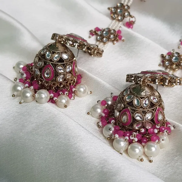 Pink_Elegant_Design_Back_Chain_Jhumki_For_Women