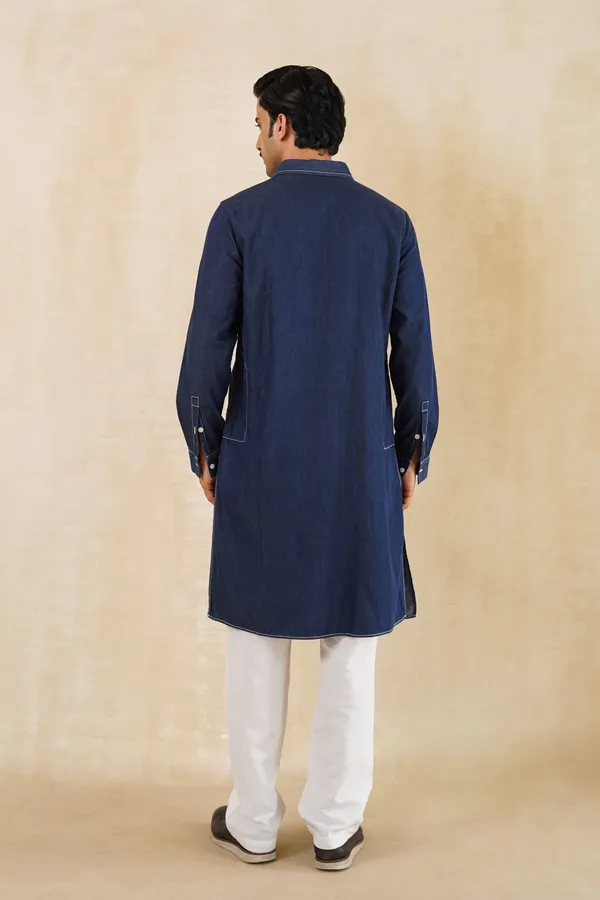 Dark_Blue_Denim_Long_Kurta_For_Men