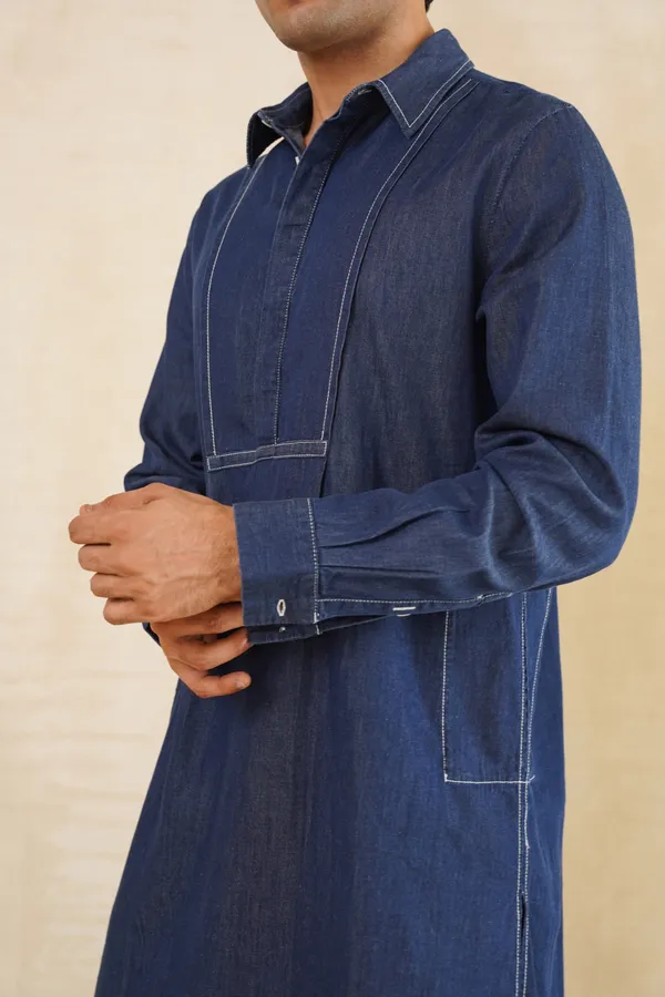 Dark_Blue_Denim_Long_Kurta_For_Men