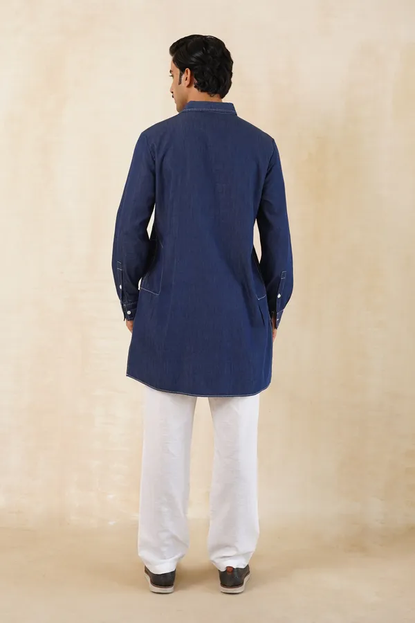 Dark_Blue_Denim_Short_Kurta_For_Men