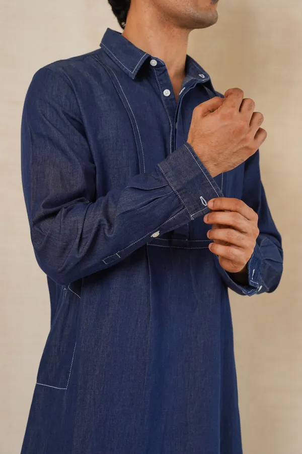 Dark_Blue_Denim_Short_Kurta_For_Men