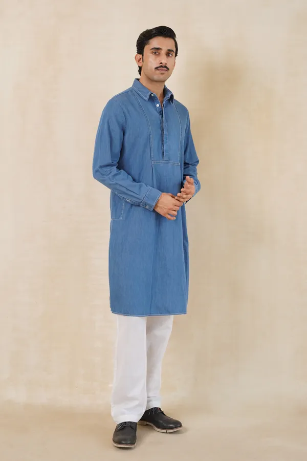 Blue_Denim_Long_Kurta_For_Men