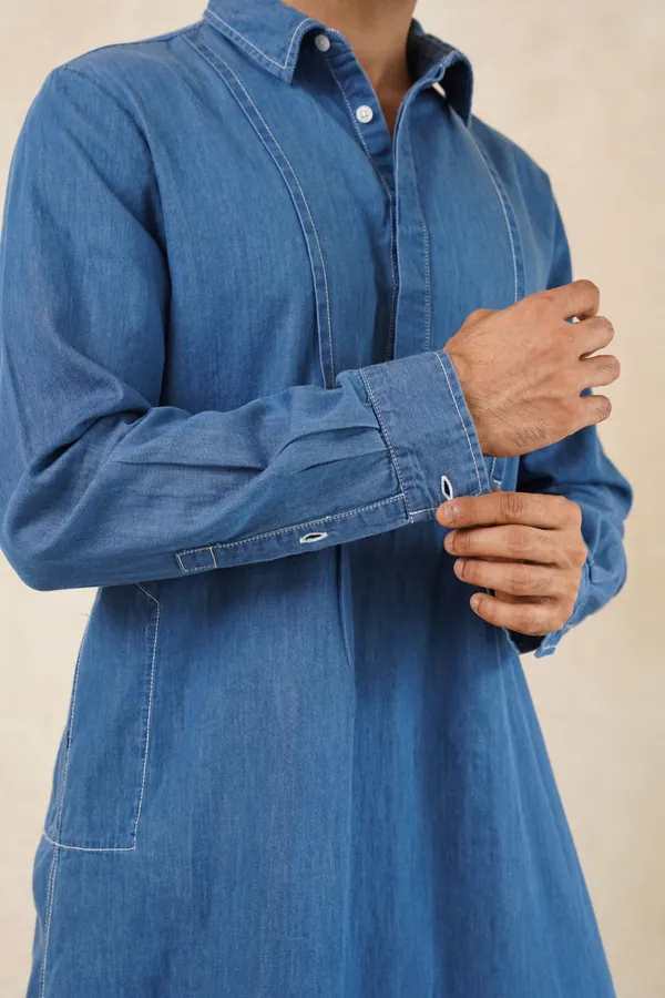 Blue_Denim_Long_Kurta_For_Men