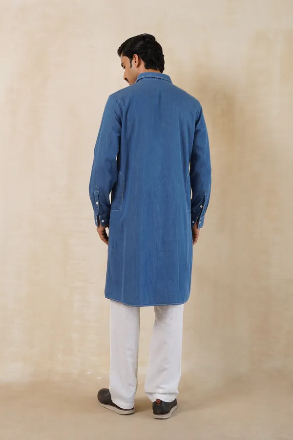 Blue_Denim_Long_Kurta_For_Men