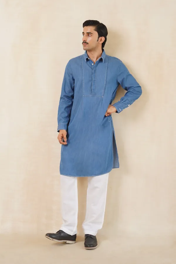 Blue_Denim_Long_Kurta_For_Men