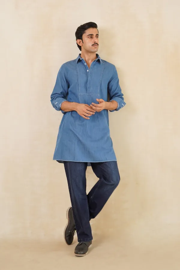 Blue_Denim_Short_Kurta_For_Men