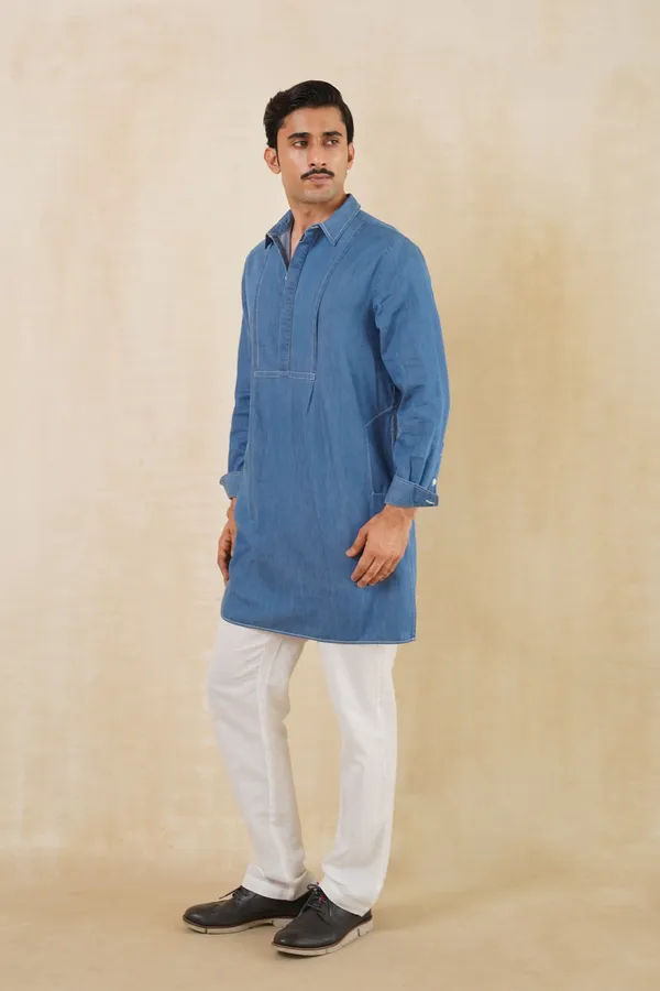 Blue_Denim_Short_Kurta_For_Men