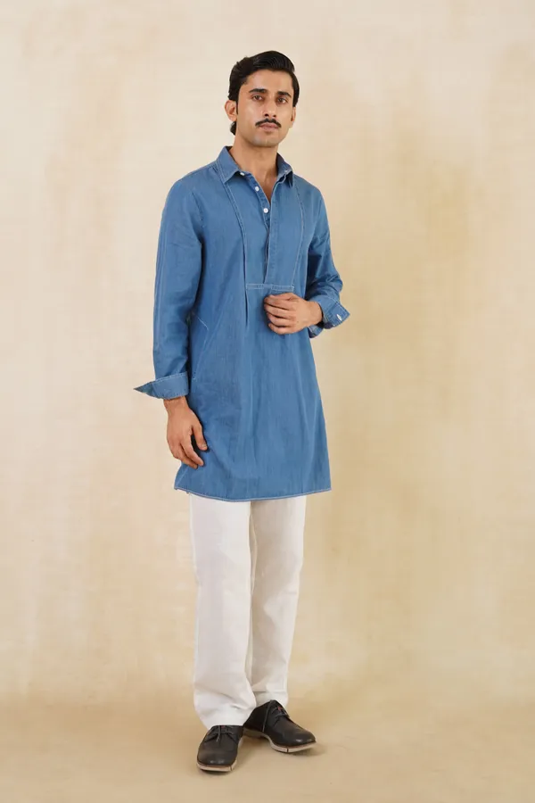 Blue_Denim_Short_Kurta_For_Men
